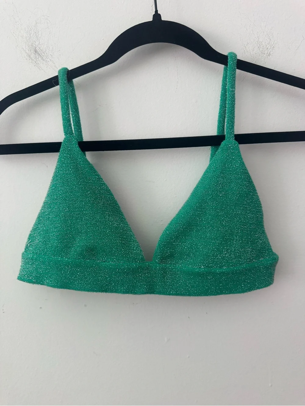 Frankie's Bikinis Green Terry Sparkle Triangle Bikini Top Large